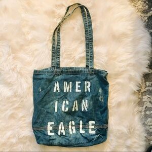 American Eagle Outfitters Denim Stamped Logo Tote